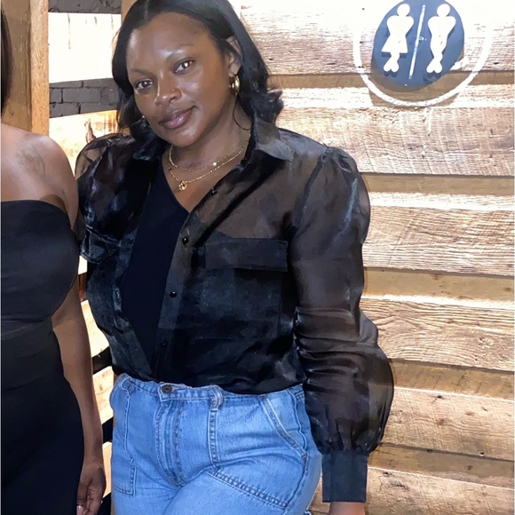 JLUXLABEL Sheer, long sleeve button blouse. - Picture 5 of 5